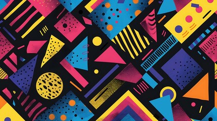 Obraz premium A vibrant abstract geometric pattern with colorful shapes on a dark background