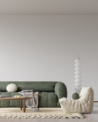 Interior Living Room Wall Mockup - 3d Illustration, 3d Rendering