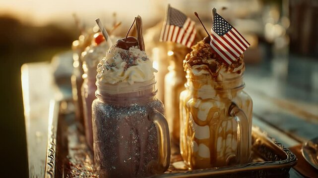 Decadent milkshake jars whipped cream summer treats food photography