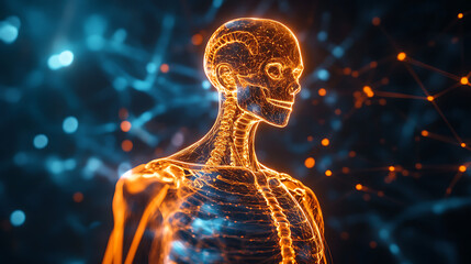Illuminated Human Skeleton with Neural Network Background