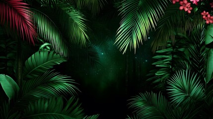 Lush Tropical Rainforest Night Scene Palm Leaves