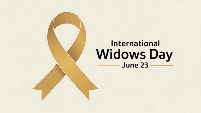 Gold outline of a woman with awareness ribbon curve for International Widows Day on June 23, featuring centered text and realistic flat colors