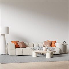 Interior Living Room Wall Mockup - 3d Illustration, 3d Rendering