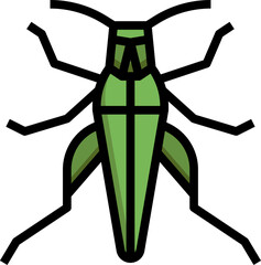 Colorful Insect Illustration with Green Body and Black Outlines for Nature Design