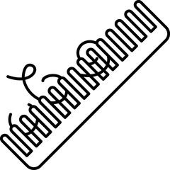 Outline icon of hair strands caught in a grooming comb representing loss or shedding