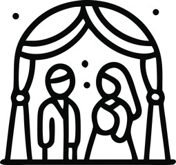 Wedding ceremony depicts groom and bride under a canopy. Ideal for wedding planners, invitation designs, bridal websites, and event management