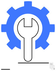 Gear and wrench combine as representation of settings, technical tools, maintenance, industry, engineering, efficiency, repair. Ideal for technology, business mechanics engineering development