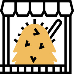 Farm Stall Icon with Hay Bale and Pitchfork Outline