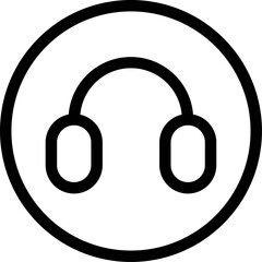 Simple Outline Icon of Over Ear Headphones in a Circle