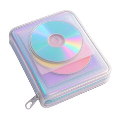 Fototapeta premium 3D icon of Y2K CD case with holographic discs. Slightly isometric png cutout isolated on transparent