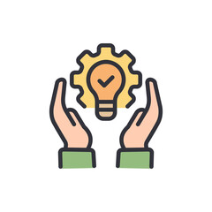 Innovation Support In Hands With Gear Symbol And Light Bulb Concept