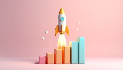 A detailed rocket launches above the bar graph, resembling a real rocket launch into space.