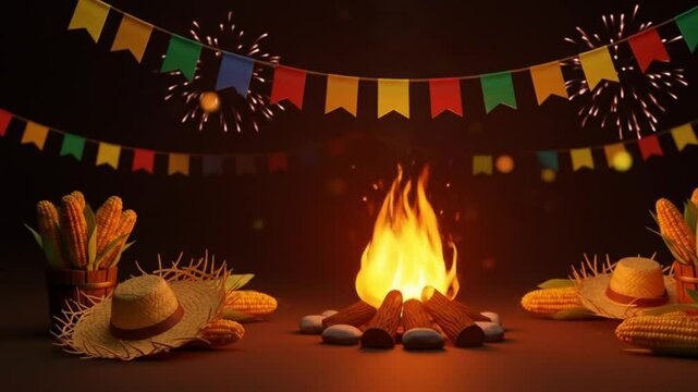 Animated S&atilde;o Jo&atilde;o Festival Scene with Traditional Elements