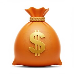 Orange money bag with dollar sign isolated on white background
