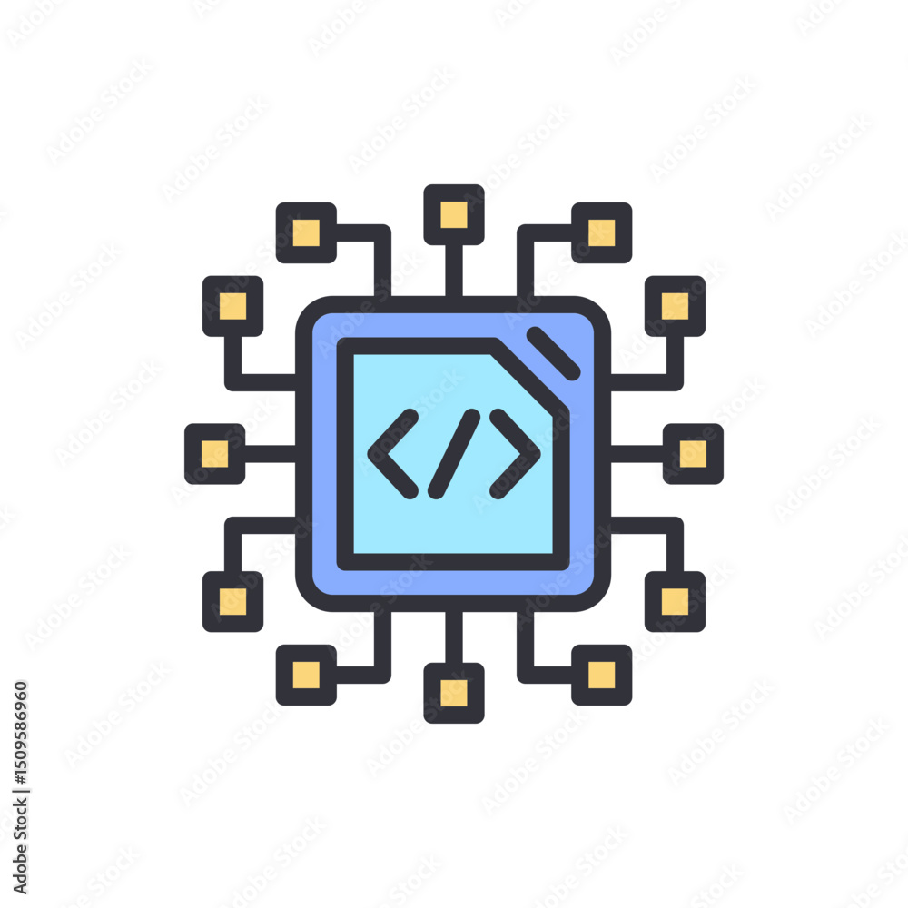 Poster isolated software programming code symbol integrated with modern chip