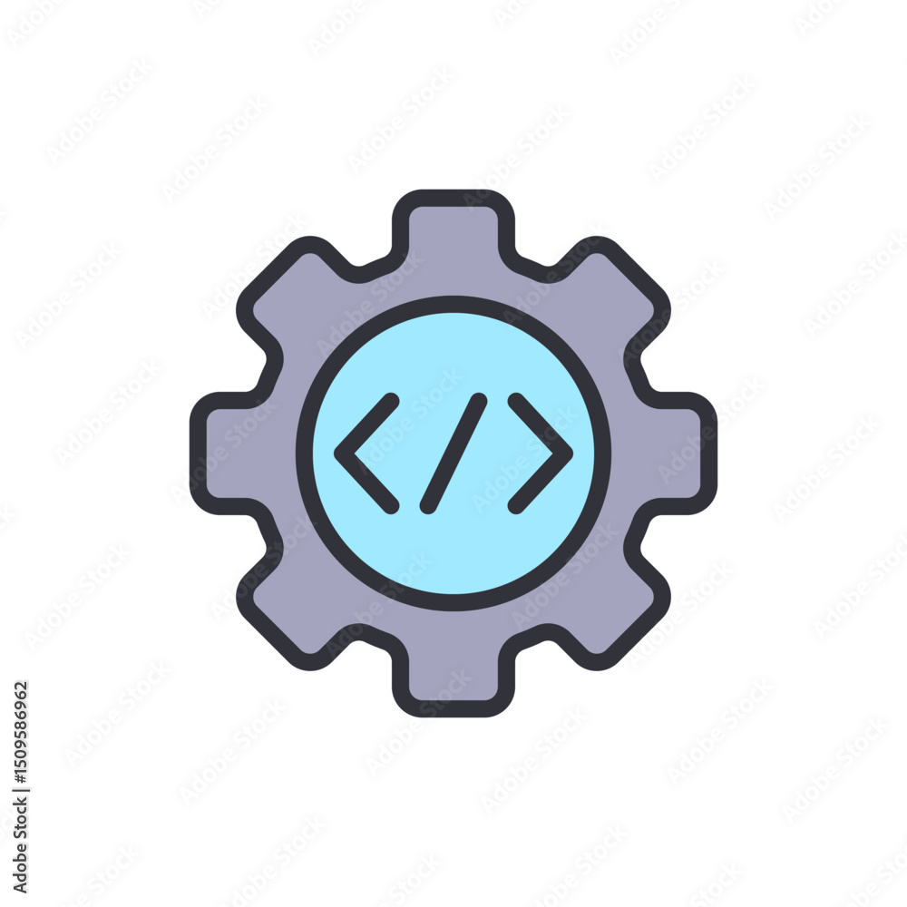 Poster conceptual representation of programming gear symbol on transparent canvas
