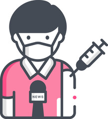 Reporter receives vaccine shot in arm at news conference during pandemic, showcasing vaccination effort, with hope and optimism.