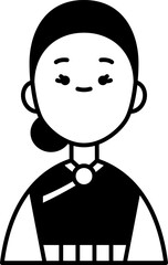 Woman with traditional hairstyle wearing a cheongsam in simple black and white style, representing cultural heritage with a minimalist aesthetic.