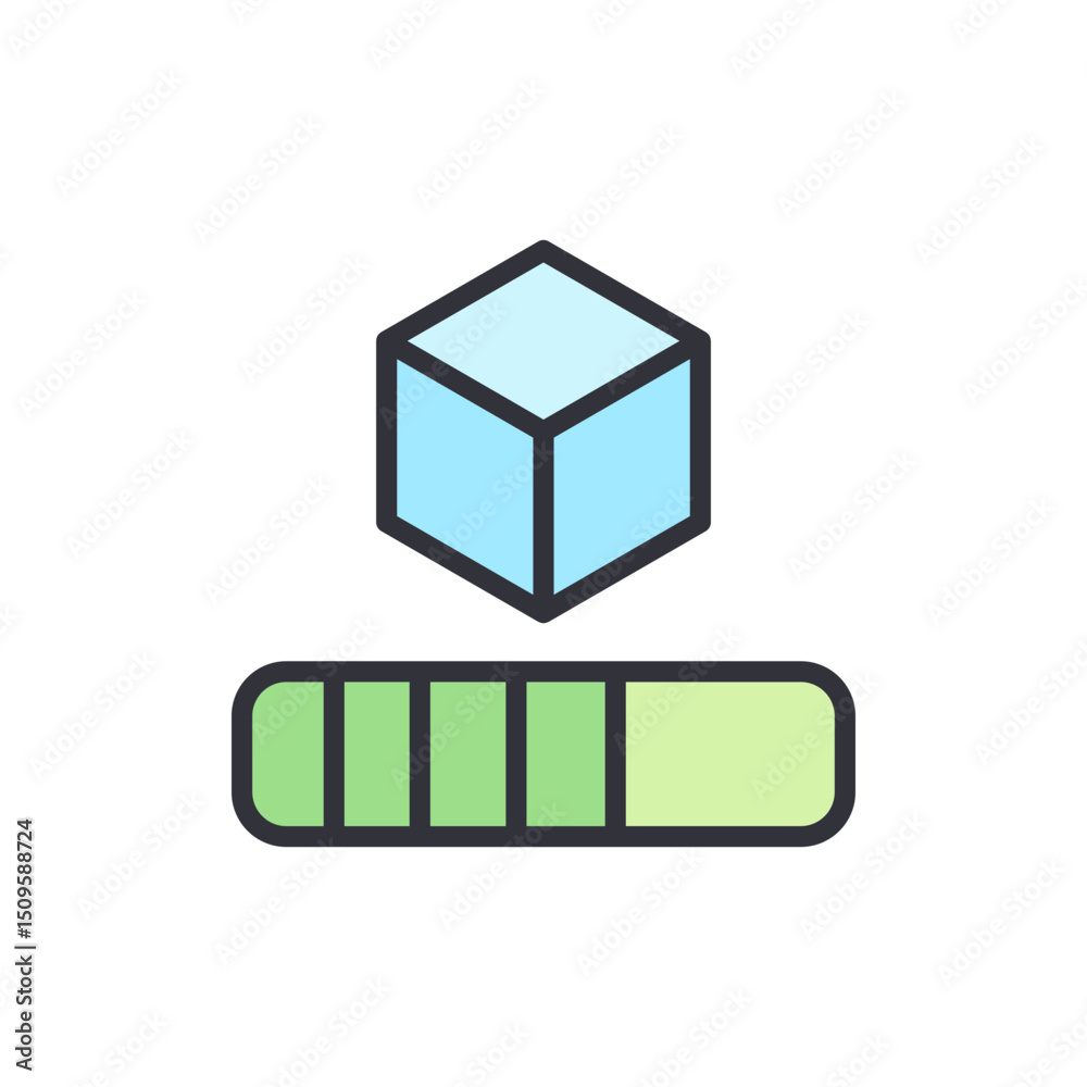 Poster isometric box above progressive loading bar vector on transparent space