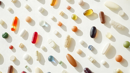 Assorted Medications and Supplements Spread on a Light Background