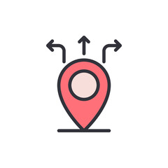 Location Pin With Diverging Arrows Indicates Multiple Directions