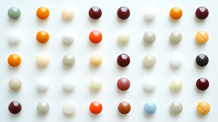 Grid of Colorful Spheres Arranged in Rows and Columns