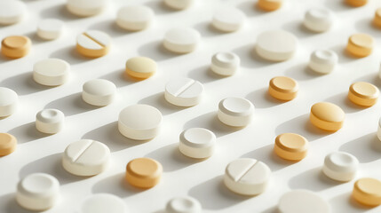 Arrangement of White and Yellow Tablets on a Light Surface