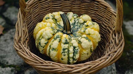 Decorative Autumn Gourd in Woven Basket