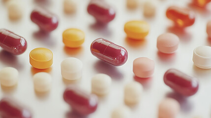 Assorted Medication Capsules and Tablets on a Light Background
