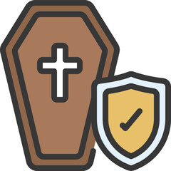 Obraz premium Coffin with shield representing funeral insurance offering protection and security in times of grief and loss, providing peace of mind.