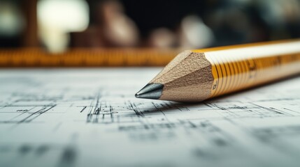 Architectural blueprints with pencil