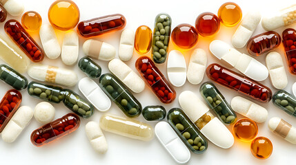 Assorted Medications: Capsules and Tablets in Various Colors and Sizes
