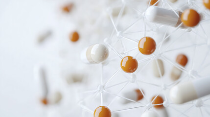 Molecular Structure with Orange and White Spheres Connected by Transparent Rods