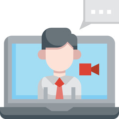 Faceless person attending online meeting on laptop with video camera icon, showcasing remote work and digital communication in a modern style.