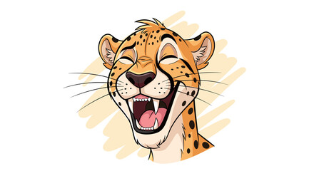 Cartoon illustration of laughing cheetah face on white background, expressive animal emoji design
