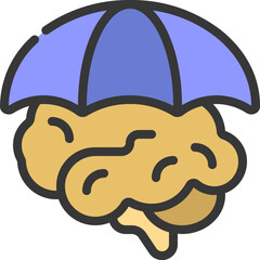 Brain protected by umbrella representing mental health and cognitive safety in a colorful and modern style, symbolizing security and wellbeing.