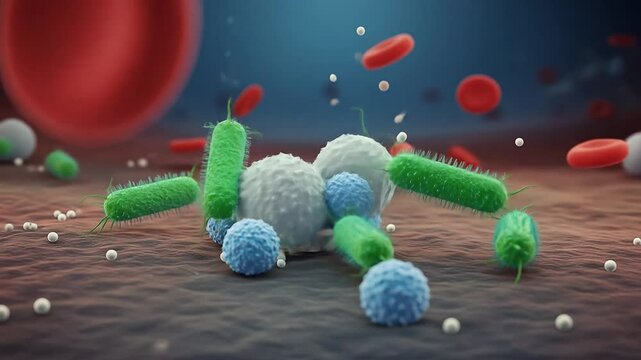 Immune system cells attacking pathogens animation