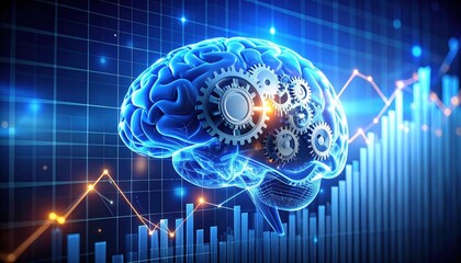 Abstract Digital Brain With Gears And Data Graphics