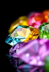 bunch of different colored diamonds on a black background