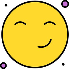 Yellow smiley face expressing contentment with closed eyes and gentle smile on a white backdrop creating a positive and cheerful mood.
