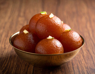Gulab Jamun on a wooden table