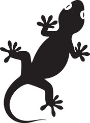Obraz premium black silhouette of a gecko clings to a white surface.