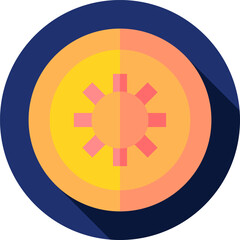 Golden coin with sun symbol represents digital currency and financial technology in modern economy, symbolizing wealth and innovation.