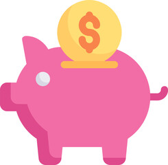 Pink piggy bank receiving gold coin representing savings and financial security on white surface, conveying wealth and investment.