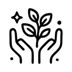 Obraz premium Two hands cradling a small plant with leaves and a star above it, perfect for nature preservation, ecofriendly and commemorate world environment day.