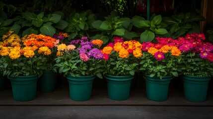 Vibrant Colorful Potted Flowers Garden Plants