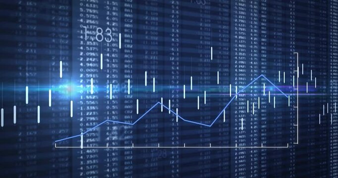 Following data grid streaming, candlesticks flickering and line chart tracing price fluctuations