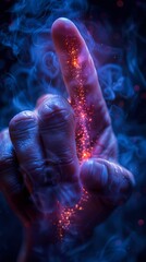 digital technology blue neon light Finger clicks on the screen poster background