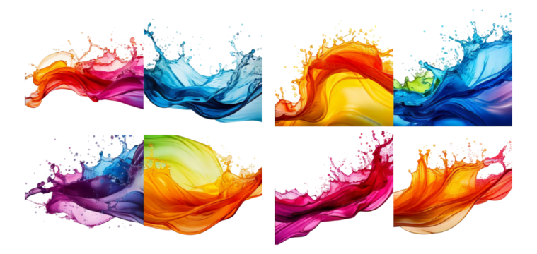 Vibrant Abstract Colorful Waves in Multiple High-Resolution Panels, Isolated on Transparent, white background