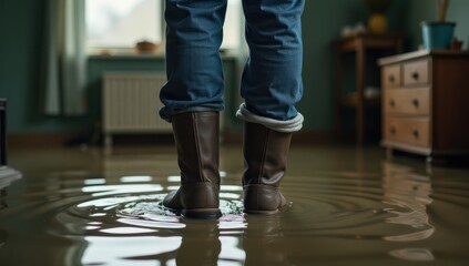 Obraz premium Residential Flooding: Water Damage in House Interior. Suitable for use by insurance companies, disaster relief organizations, or construction and restoration businesses